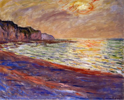 BEACH AT POURVILLE, SUNSET, 1882 - Claude Monet Paintings